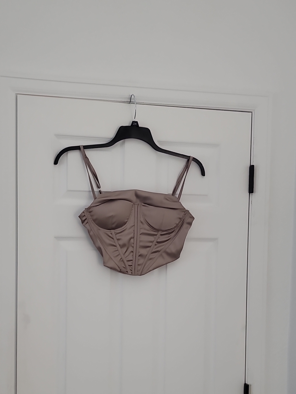 Source Unknown Satin Corset Bralette in Taupe Brown